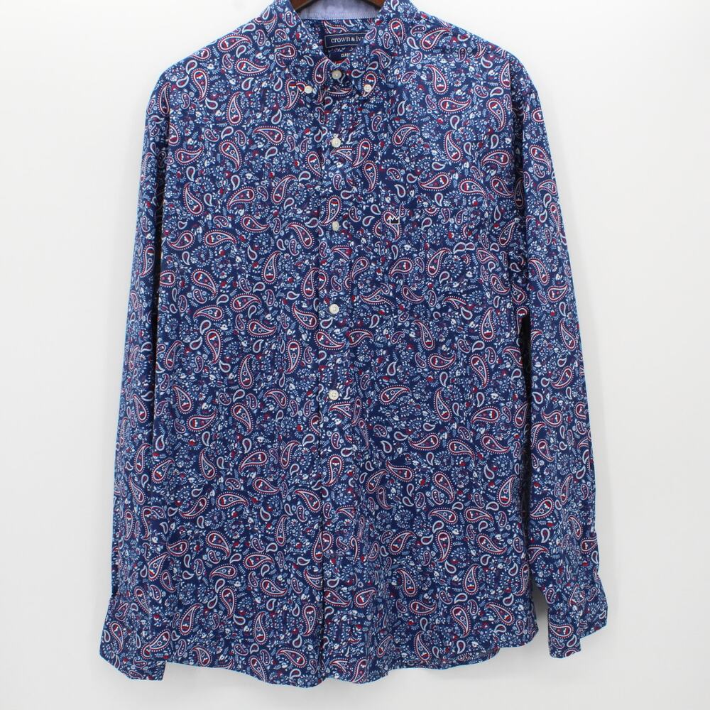 Crown and Ivy Paisley Classic Fit Button Up Shirt L